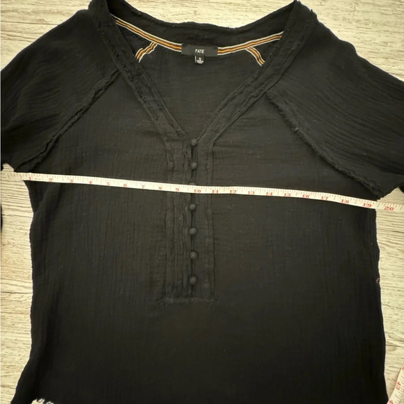 Fate Color Block Cotton Gauze Pullover V-Neck Balloon Long Sleeve Shirt Top S - Picture 10 of 14